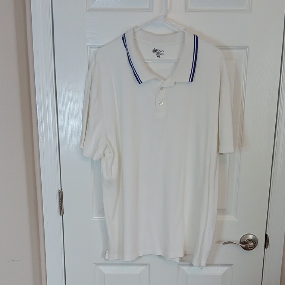 Chaps Men's 2XL White Polo Golf Shirt with Blue Trim Boca Classics